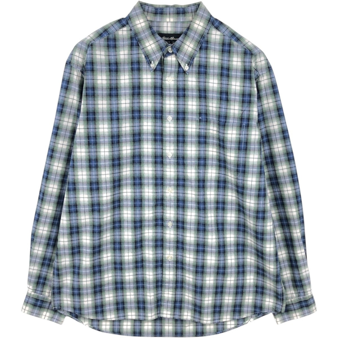 Eddie Bauer Ombre Check Short-Sleeve Button-Down Check Shirt, Men's Size L (approx.) cotton blue type Vintage Second Hand