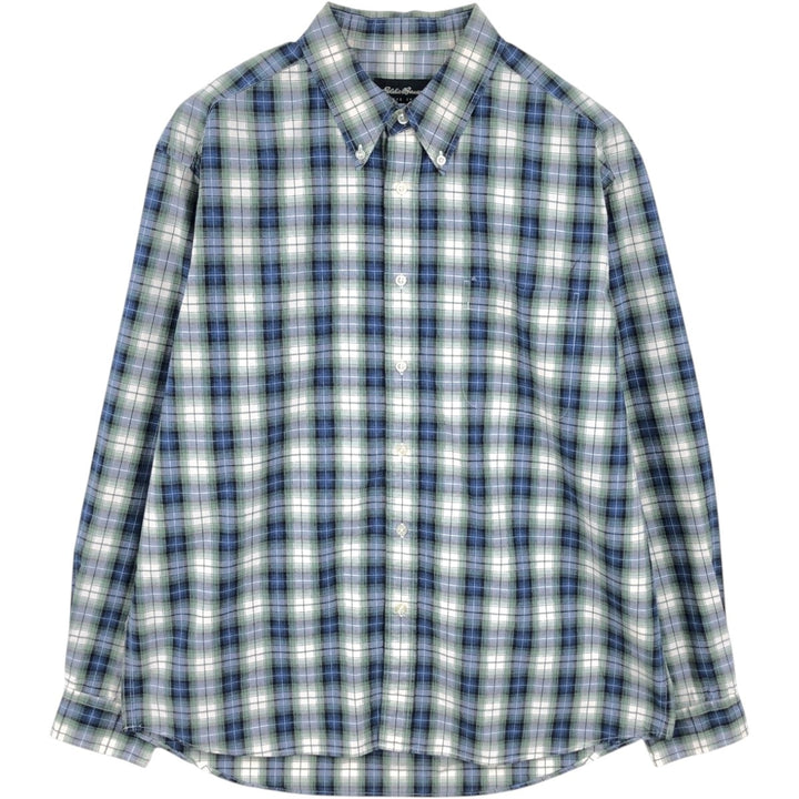 Eddie Bauer Ombre Check Short-Sleeve Button-Down Check Shirt, Men's Size L (approx.) cotton blue type Vintage Second Hand