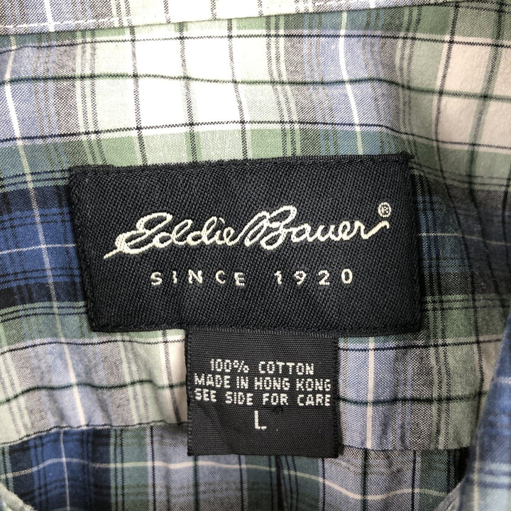 Eddie Bauer Ombre Check Short-Sleeve Button-Down Check Shirt, Men's Size L (approx.) cotton blue type Vintage Second Hand