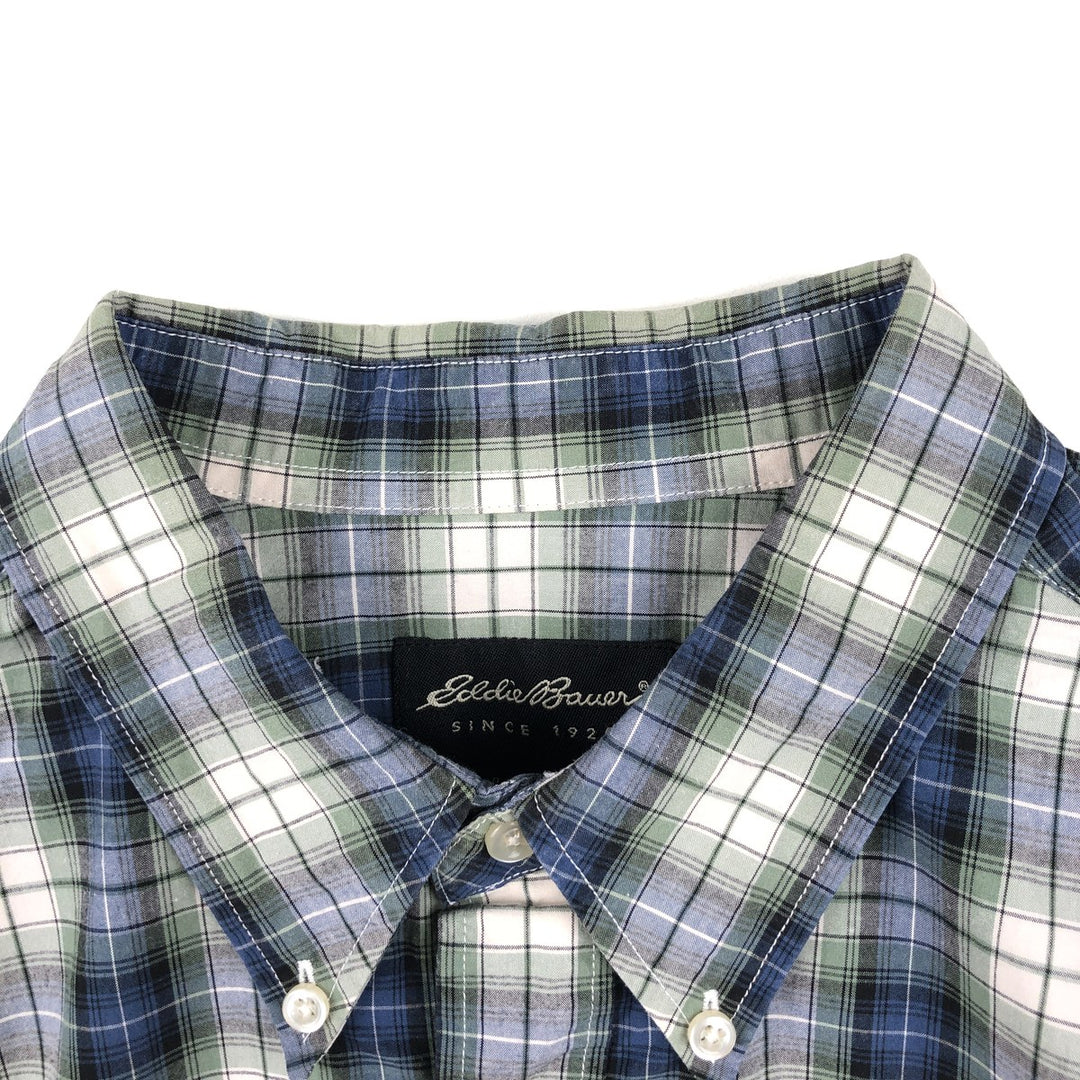 Eddie Bauer Ombre Check Short-Sleeve Button-Down Check Shirt, Men's Size L (approx.) cotton blue type Vintage Second Hand