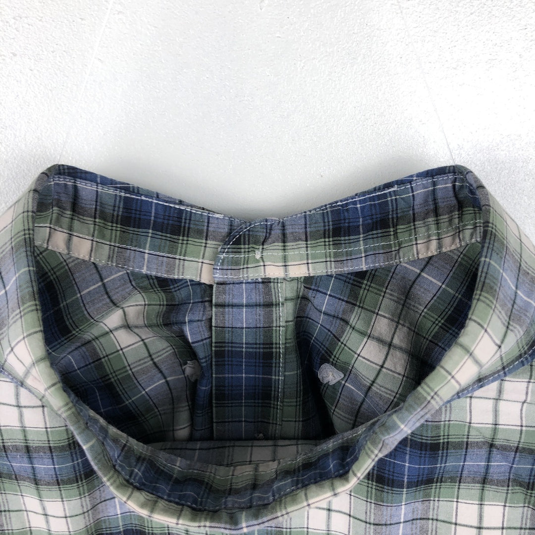 Eddie Bauer Ombre Check Short-Sleeve Button-Down Check Shirt, Men's Size L (approx.) cotton blue type Vintage Second Hand