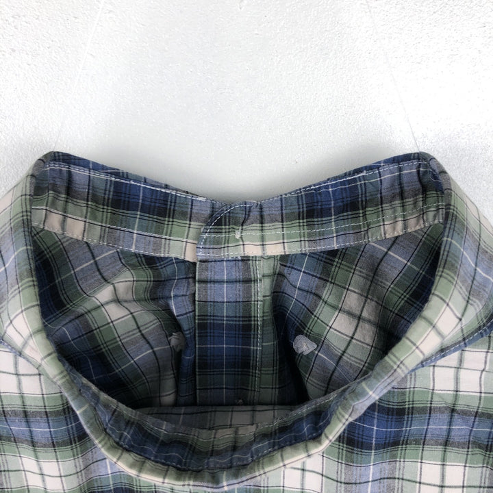 Eddie Bauer Ombre Check Short-Sleeve Button-Down Check Shirt, Men's Size L (approx.) cotton blue type Vintage Second Hand