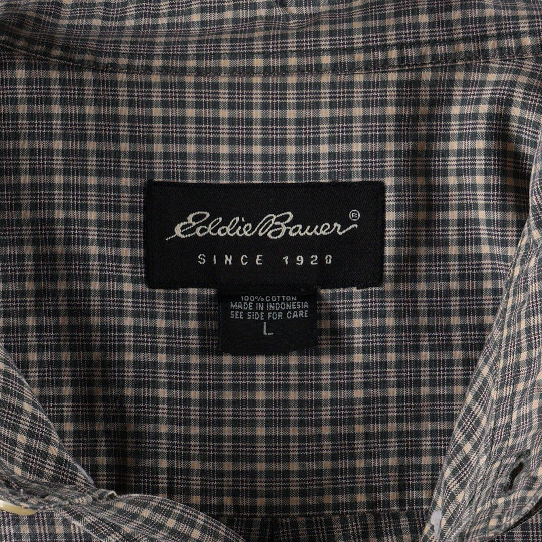 Eddie Bauer Long Sleeve Button-Down Check Shirt, Men's Size L cotton Khaki type Vintage Second Hand