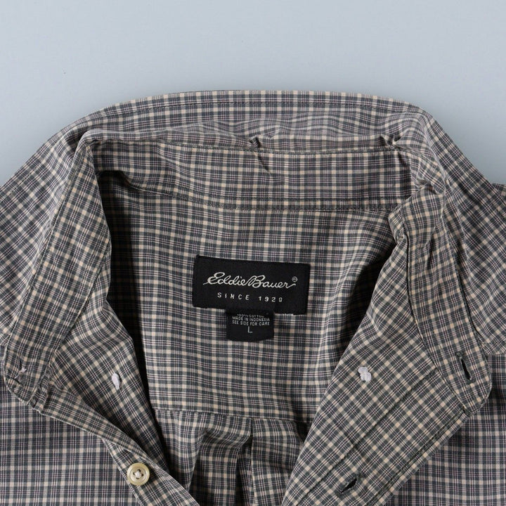 Eddie Bauer Long Sleeve Button-Down Check Shirt, Men's Size L cotton Khaki type Vintage Second Hand