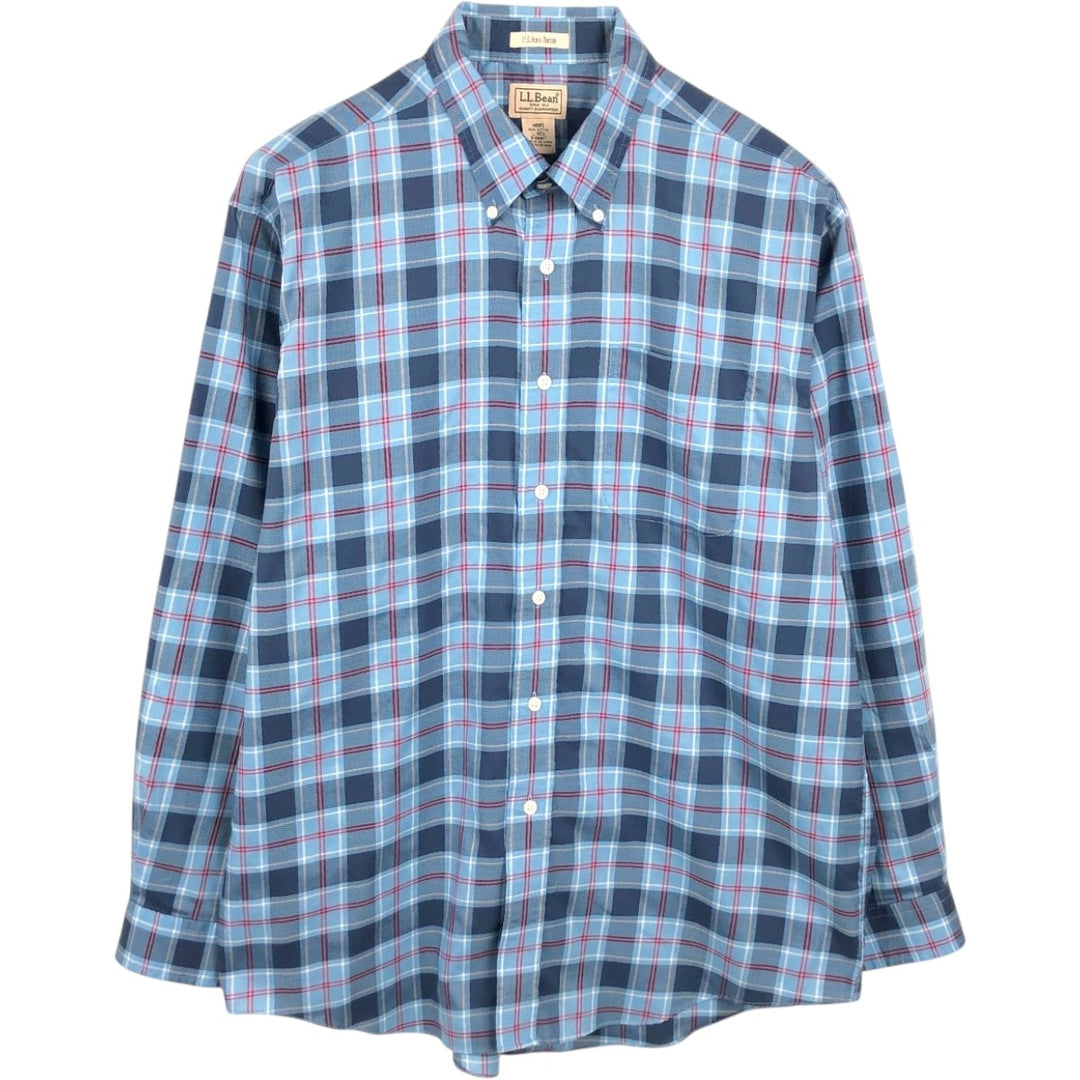 LLBean Tartan Check Long-Sleeve Button-Down Check Shirt, Men's Size L (approx.) cotton blue type Vintage Second Hand