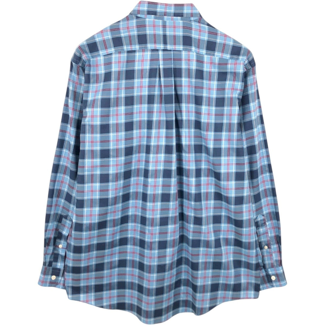 LLBean Tartan Check Long-Sleeve Button-Down Check Shirt, Men's Size L (approx.) cotton blue type Vintage Second Hand