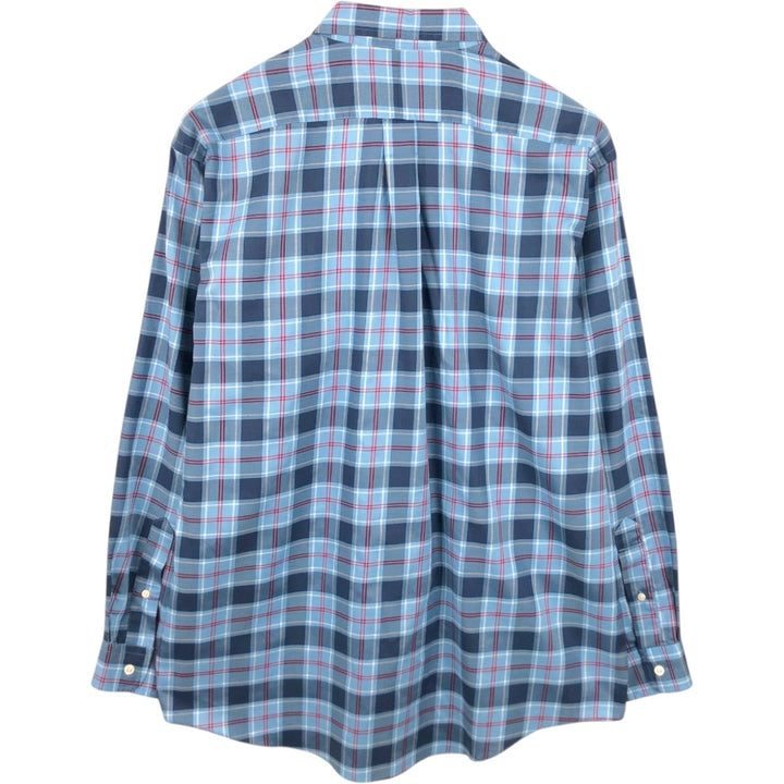 LLBean Tartan Check Long-Sleeve Button-Down Check Shirt, Men's Size L (approx.) cotton blue type Vintage Second Hand
