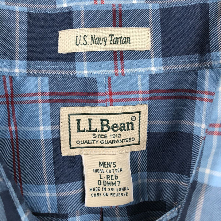 LLBean Tartan Check Long-Sleeve Button-Down Check Shirt, Men's Size L (approx.) cotton blue type Vintage Second Hand