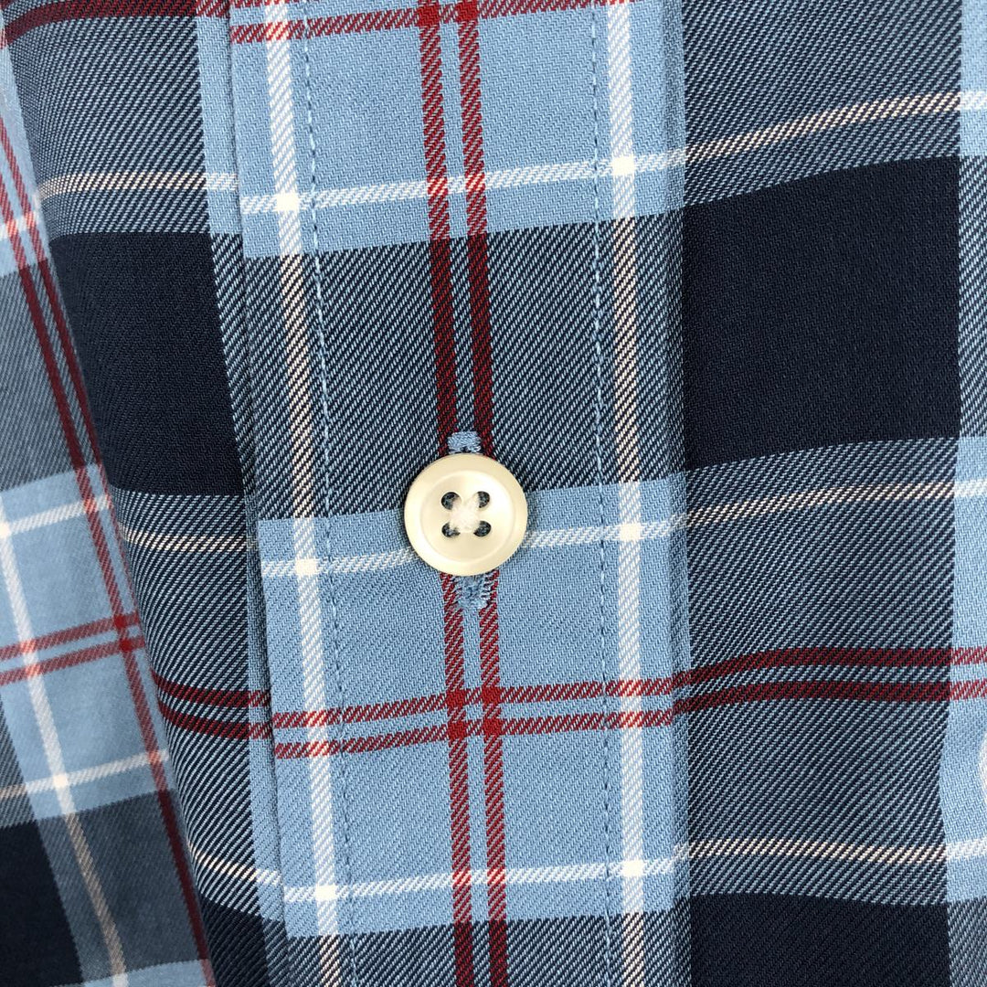 LLBean Tartan Check Long-Sleeve Button-Down Check Shirt, Men's Size L (approx.) cotton blue type Vintage Second Hand