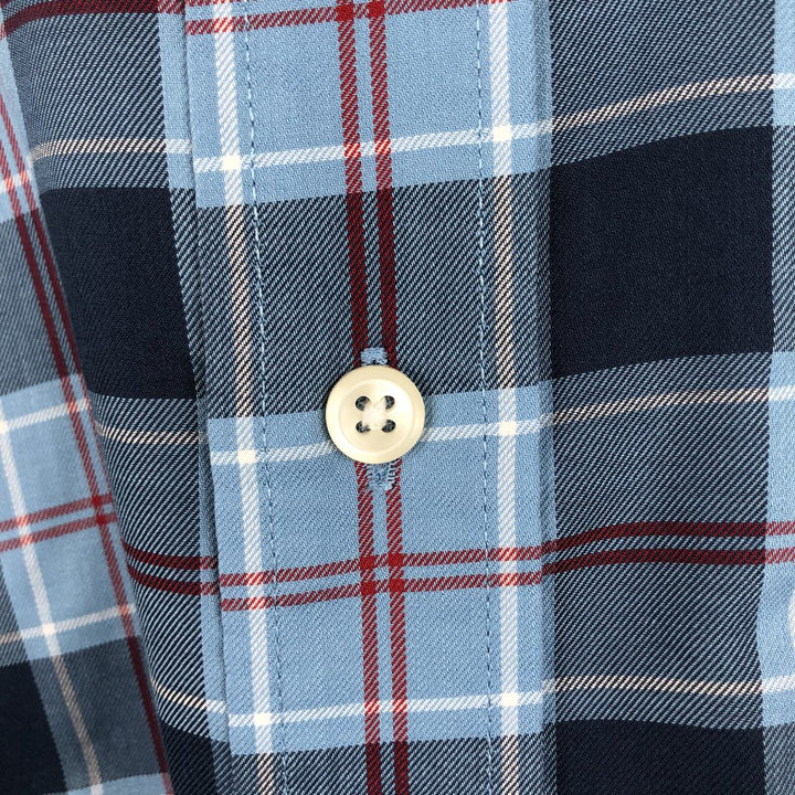 LLBean Tartan Check Long-Sleeve Button-Down Check Shirt, Men's Size L (approx.) cotton blue type Vintage Second Hand