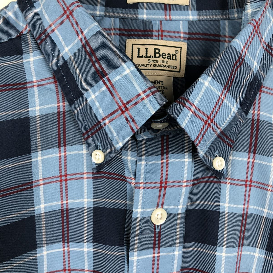 LLBean Tartan Check Long-Sleeve Button-Down Check Shirt, Men's Size L (approx.) cotton blue type Vintage Second Hand