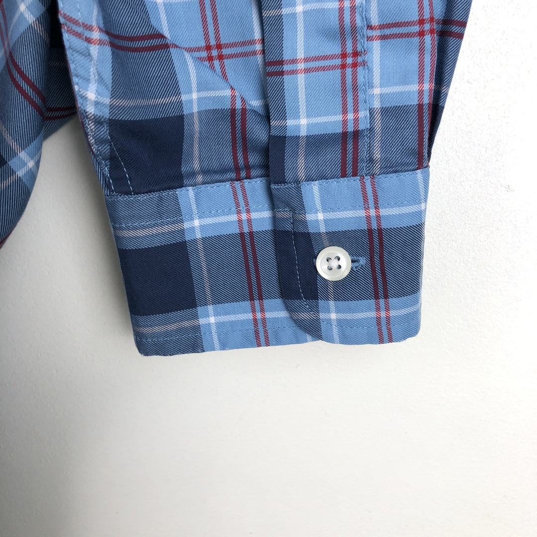 LLBean Tartan Check Long-Sleeve Button-Down Check Shirt, Men's Size L (approx.) cotton blue type Vintage Second Hand