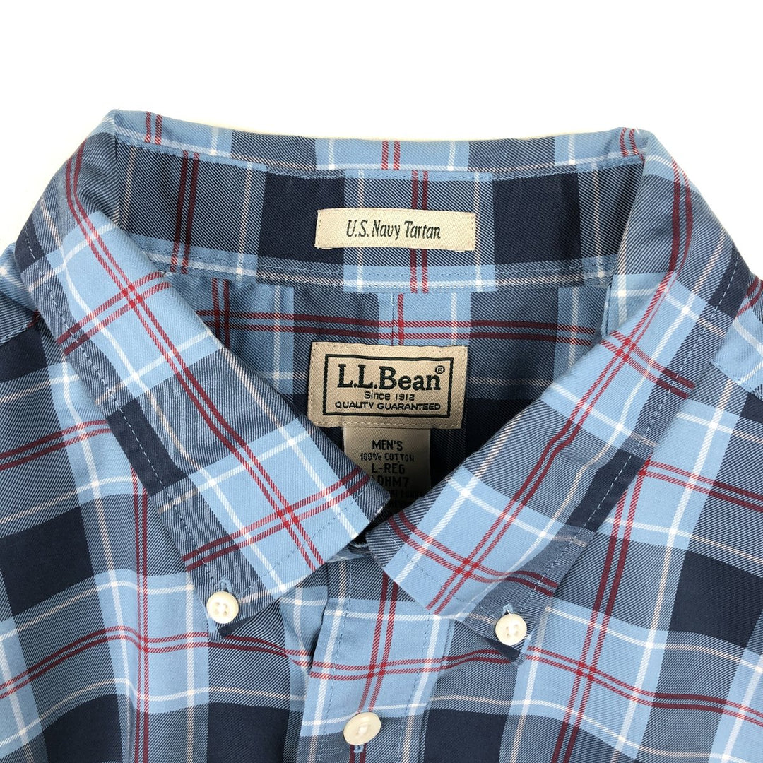 LLBean Tartan Check Long-Sleeve Button-Down Check Shirt, Men's Size L (approx.) cotton blue type Vintage Second Hand