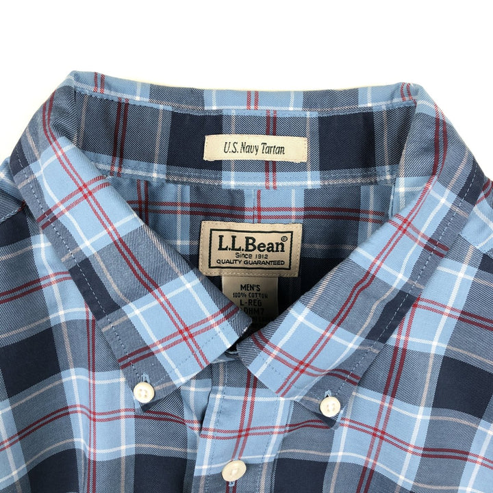 LLBean Tartan Check Long-Sleeve Button-Down Check Shirt, Men's Size L (approx.) cotton blue type Vintage Second Hand