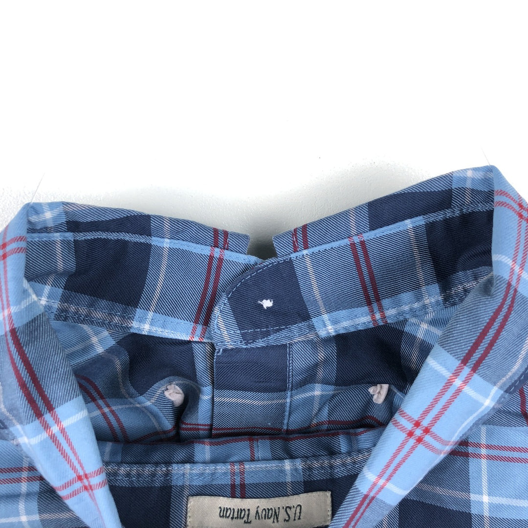 LLBean Tartan Check Long-Sleeve Button-Down Check Shirt, Men's Size L (approx.) cotton blue type Vintage Second Hand