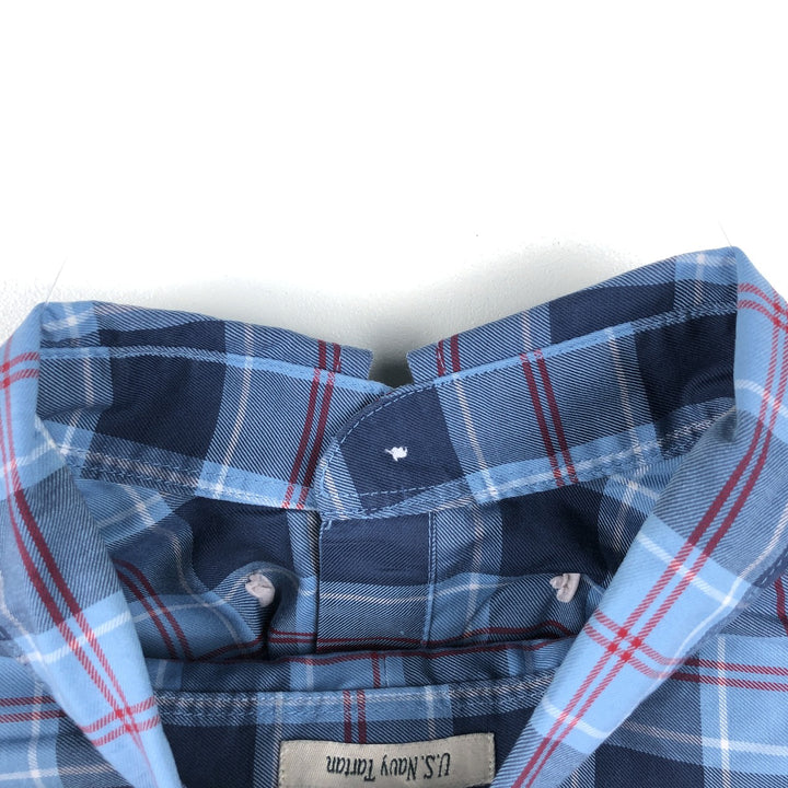 LLBean Tartan Check Long-Sleeve Button-Down Check Shirt, Men's Size L (approx.) cotton blue type Vintage Second Hand