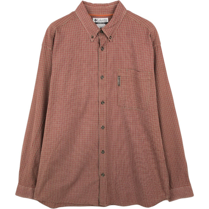 2000'S Columbia long-sleeved button-down check shirt, men's size L cotton red type Vintage Second Hand