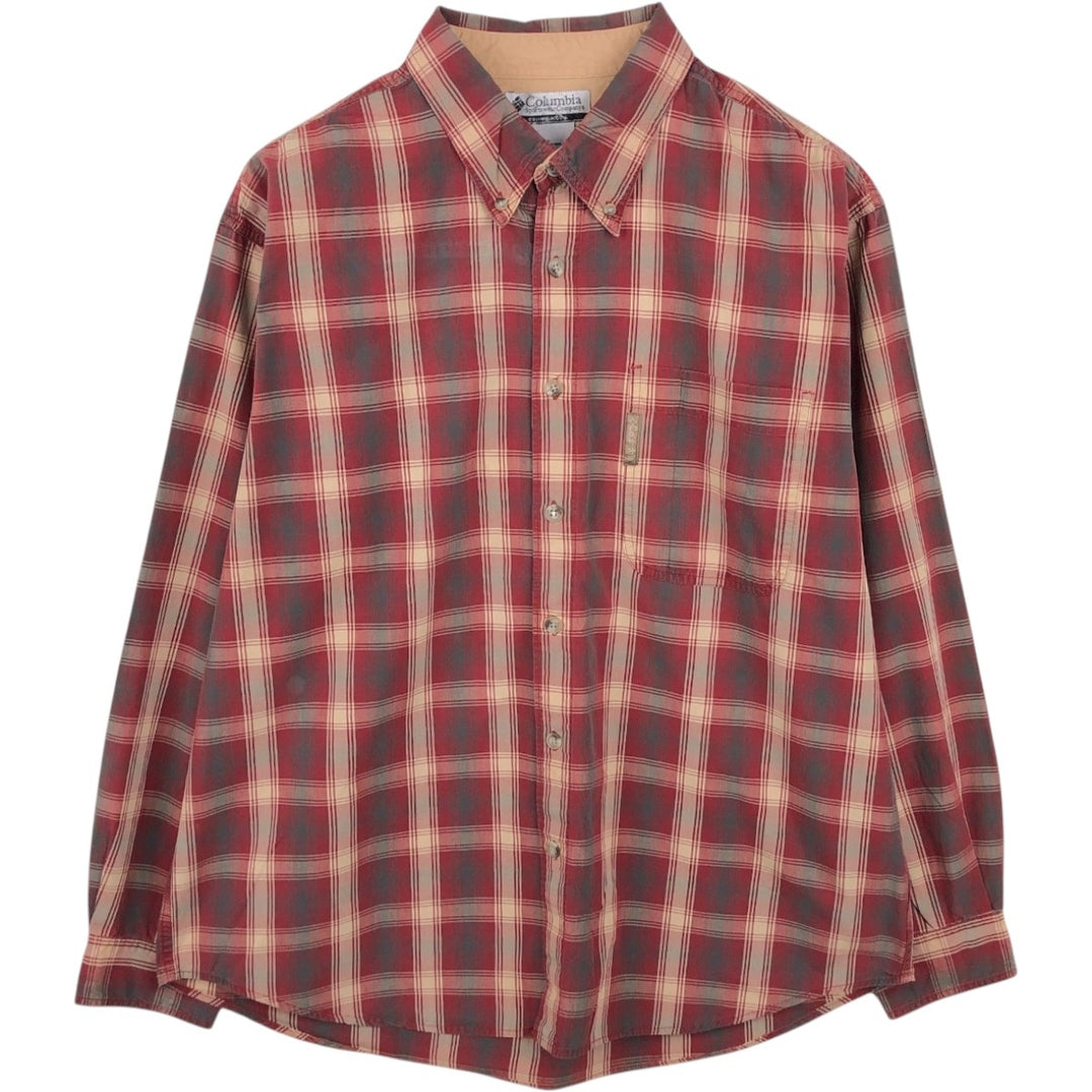 Columbia long-sleeved button-down check shirt, men's size L unclear red type Vintage Second Hand