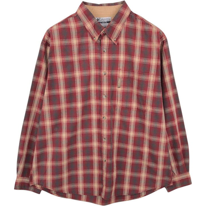 Columbia long-sleeved button-down check shirt, men's size L unclear red type Vintage Second Hand