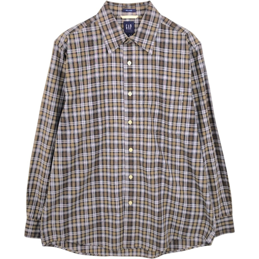 GAP Old Gap Long-Sleeve Cotton Check Shirt, Men's Size M (Equivalent), Vintage cotton brown type Vintage Second Hand