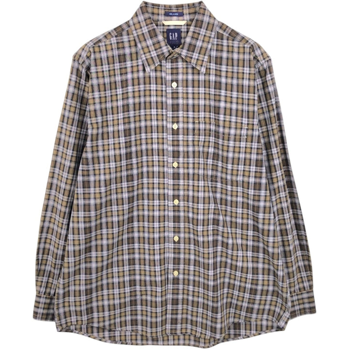 GAP Old Gap Long-Sleeve Cotton Check Shirt, Men's Size M (Equivalent), Vintage cotton brown type Vintage Second Hand