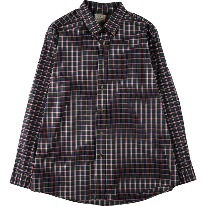 90s-00'S LLBean Traditional Fit Long-Sleeve Button-Down Check Shirt, Men's Size XL (approx.) cotton Green type dark green Vintage Second Hand