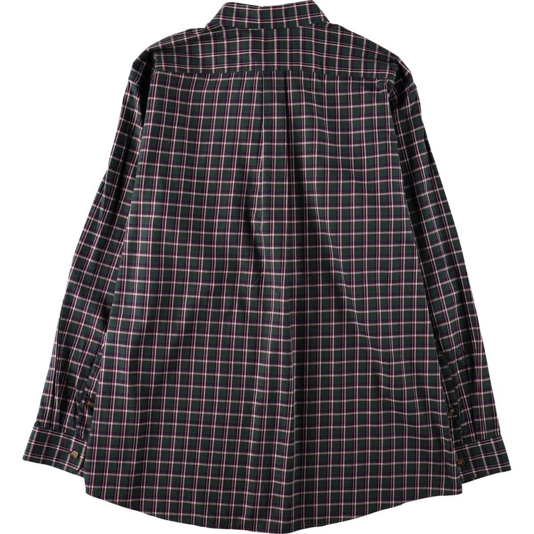 90s-00'S LLBean Traditional Fit Long-Sleeve Button-Down Check Shirt, Men's Size XL (approx.) cotton Green type dark green Vintage Second Hand