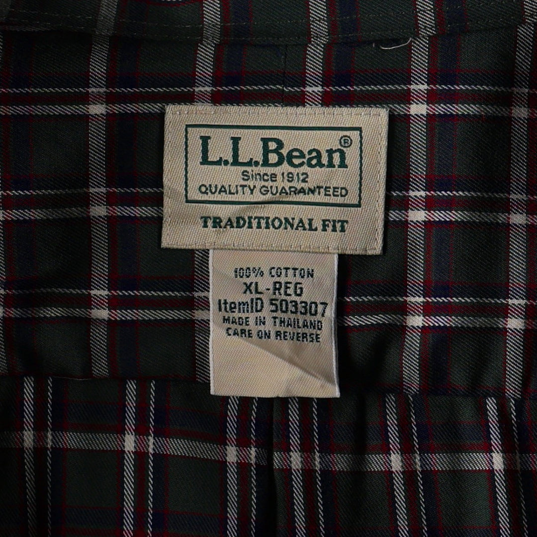 90s-00'S LLBean Traditional Fit Long-Sleeve Button-Down Check Shirt, Men's Size XL (approx.) cotton Green type dark green Vintage Second Hand