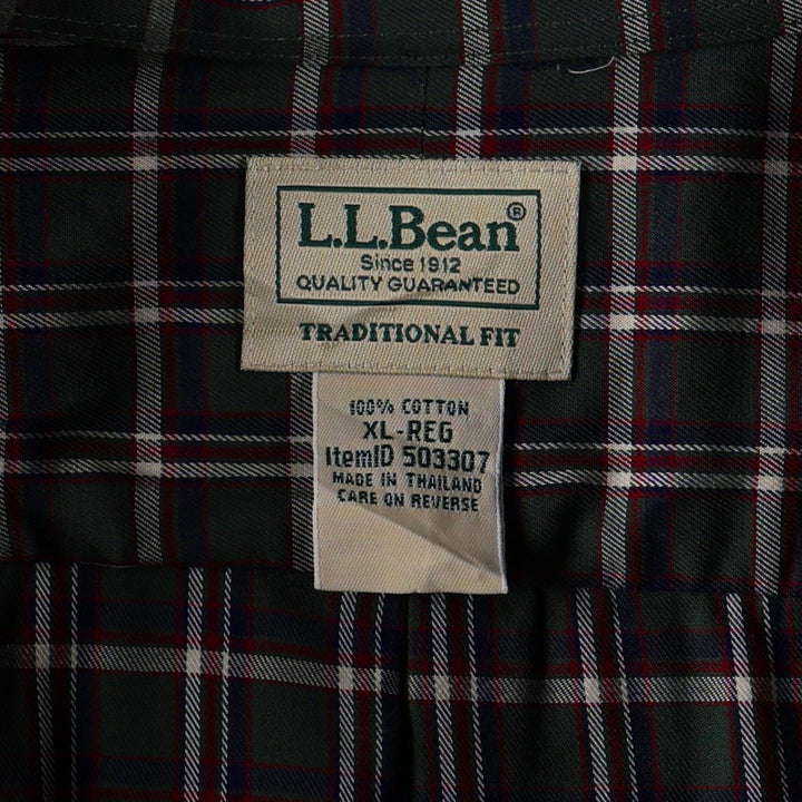 90s-00'S LLBean Traditional Fit Long-Sleeve Button-Down Check Shirt, Men's Size XL (approx.) cotton Green type dark green Vintage Second Hand
