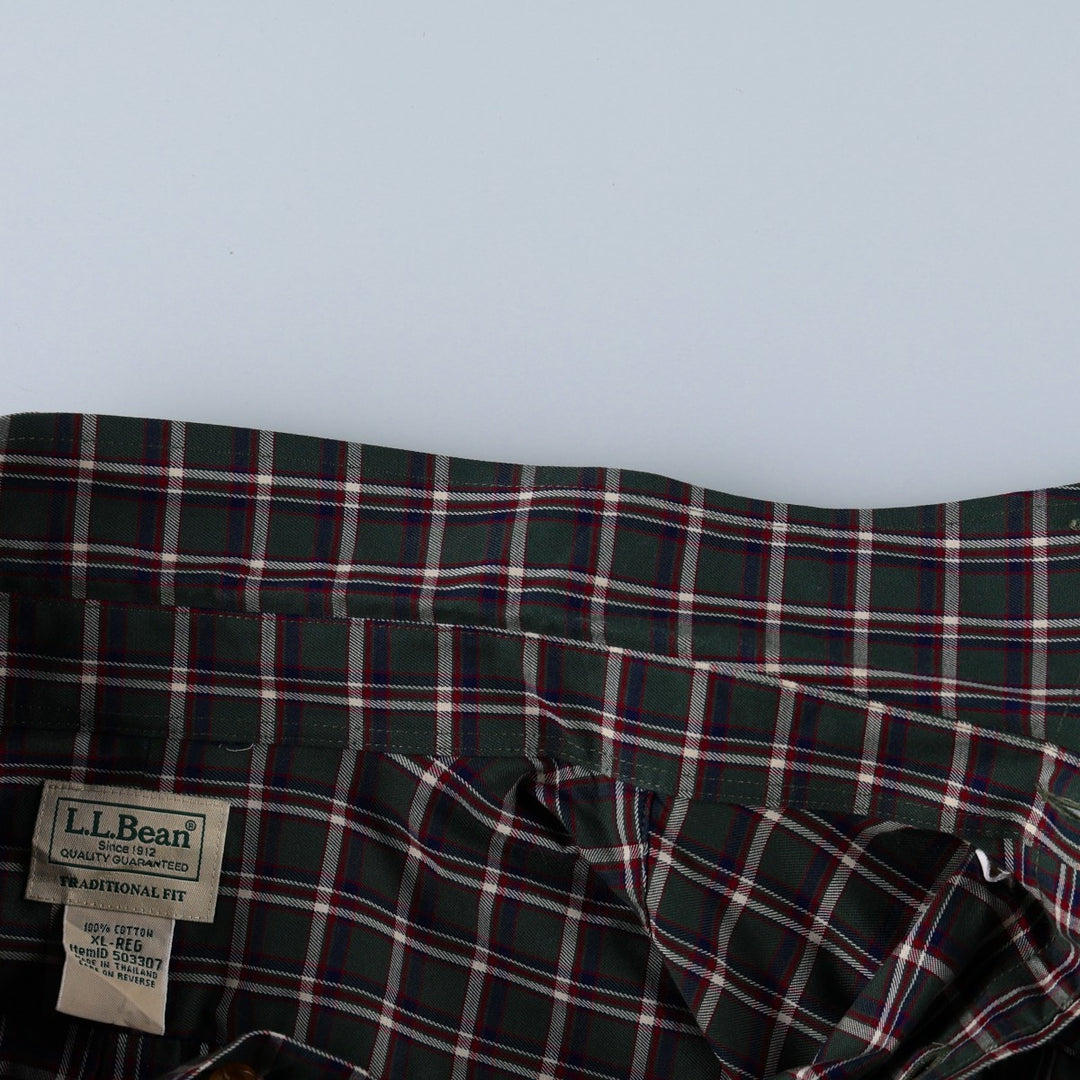 90s-00'S LLBean Traditional Fit Long-Sleeve Button-Down Check Shirt, Men's Size XL (approx.) cotton Green type dark green Vintage Second Hand