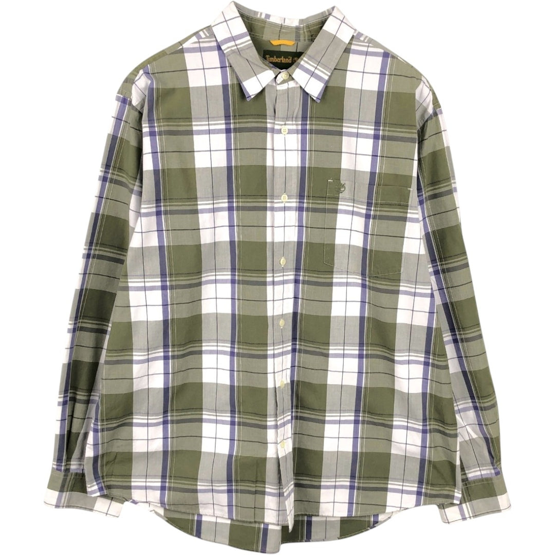 Timberland long-sleeved cotton check shirt, men's size XXL equivalent, vintage. cotton white type Vintage Second Hand