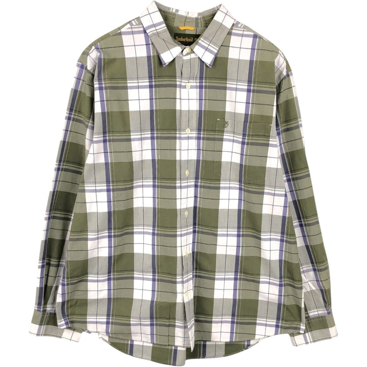 Timberland long-sleeved cotton check shirt, men's size XXL equivalent, vintage. cotton white type Vintage Second Hand