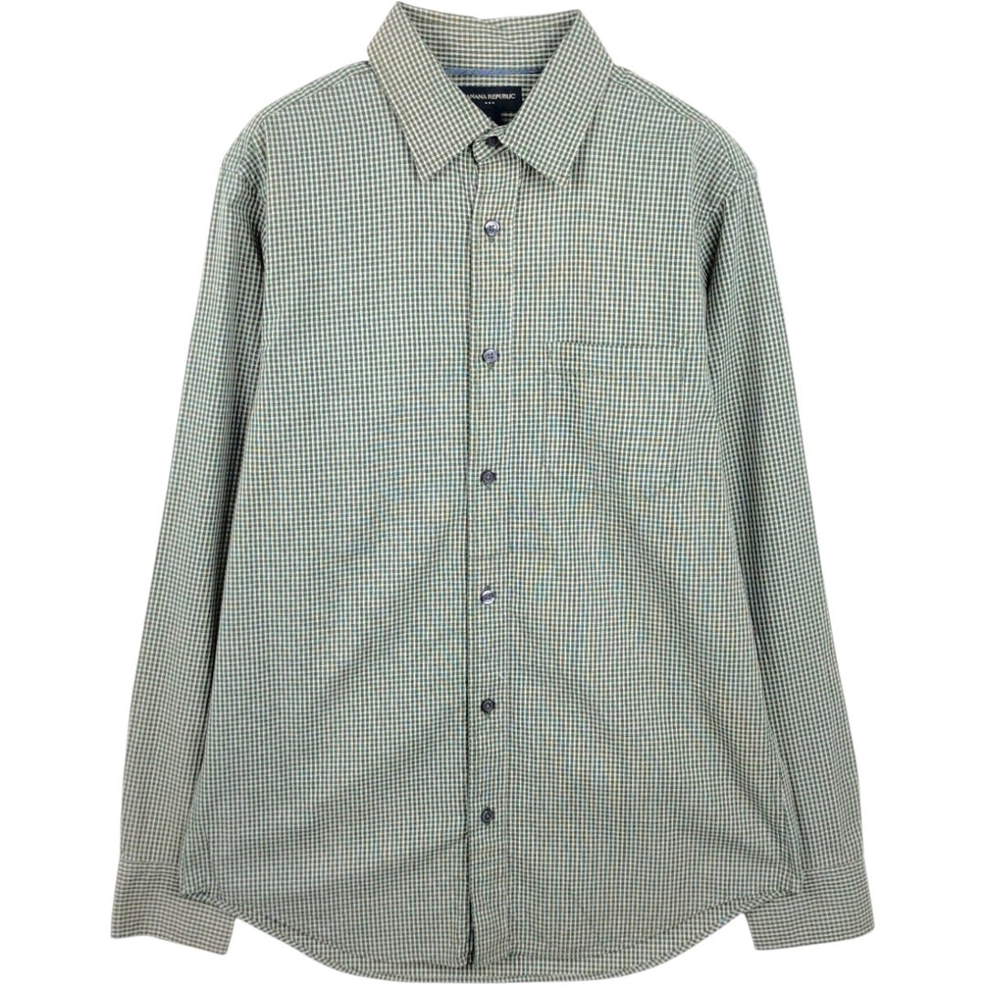 Banana Republic Long-Sleeve Cotton Check Shirt, Men's Size M (approx.) cotton green type Vintage Second Hand