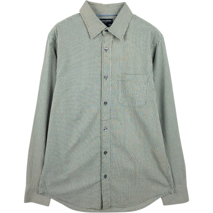 Banana Republic Long-Sleeve Cotton Check Shirt, Men's Size M (approx.) cotton green type Vintage Second Hand