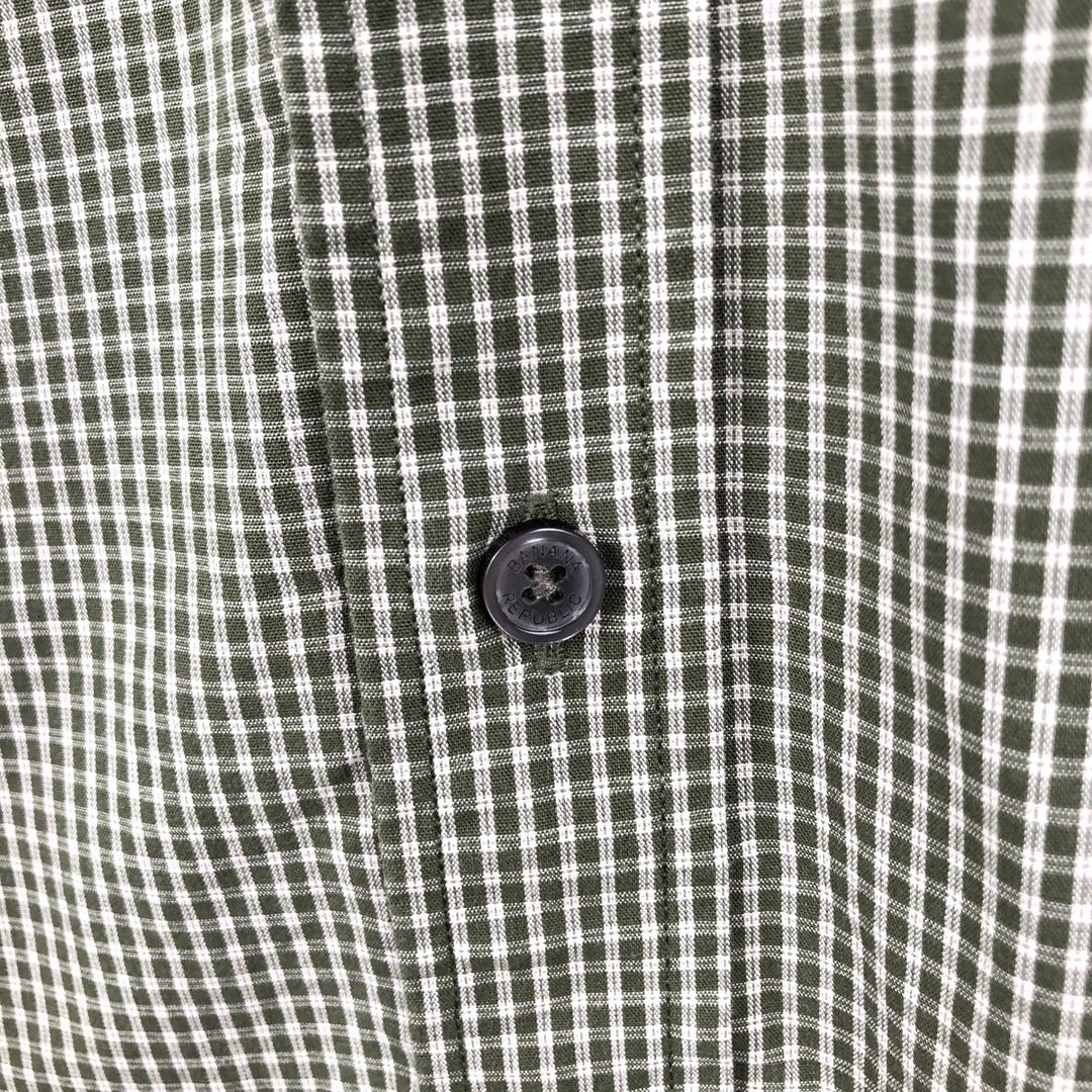 Banana Republic Long-Sleeve Cotton Check Shirt, Men's Size M (approx.) cotton green type Vintage Second Hand