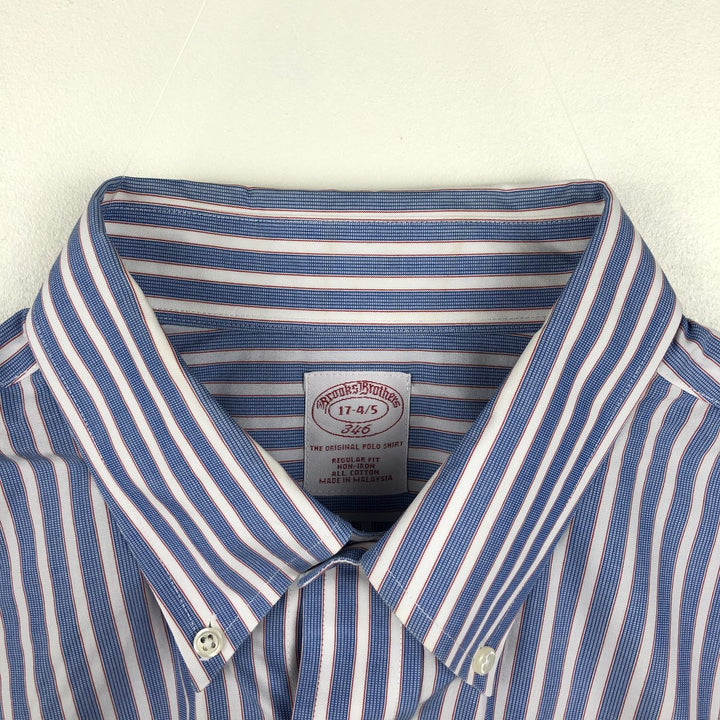 Brooks Brothers 346 Long Sleeve Button-Down Striped Shirt, Men's XL cotton blue type Vintage Second Hand