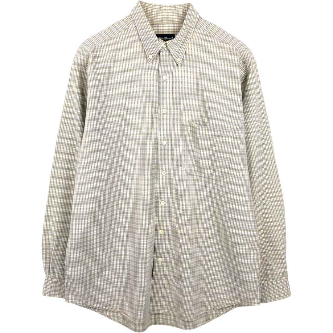 Eddie Bauer Long Sleeve Button-Down Check Shirt, Men's Size L cotton Beige type Vintage Second Hand