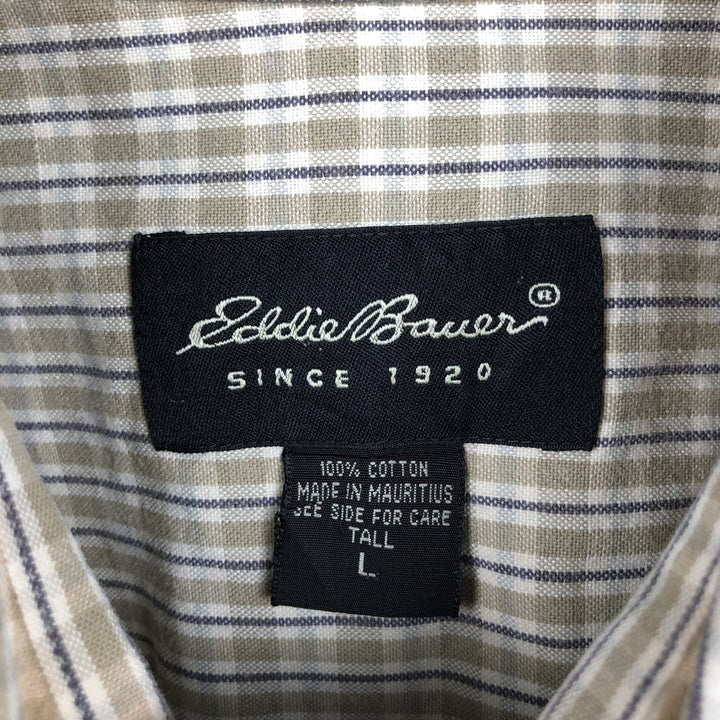 Eddie Bauer Long Sleeve Button-Down Check Shirt, Men's Size L cotton Beige type Vintage Second Hand