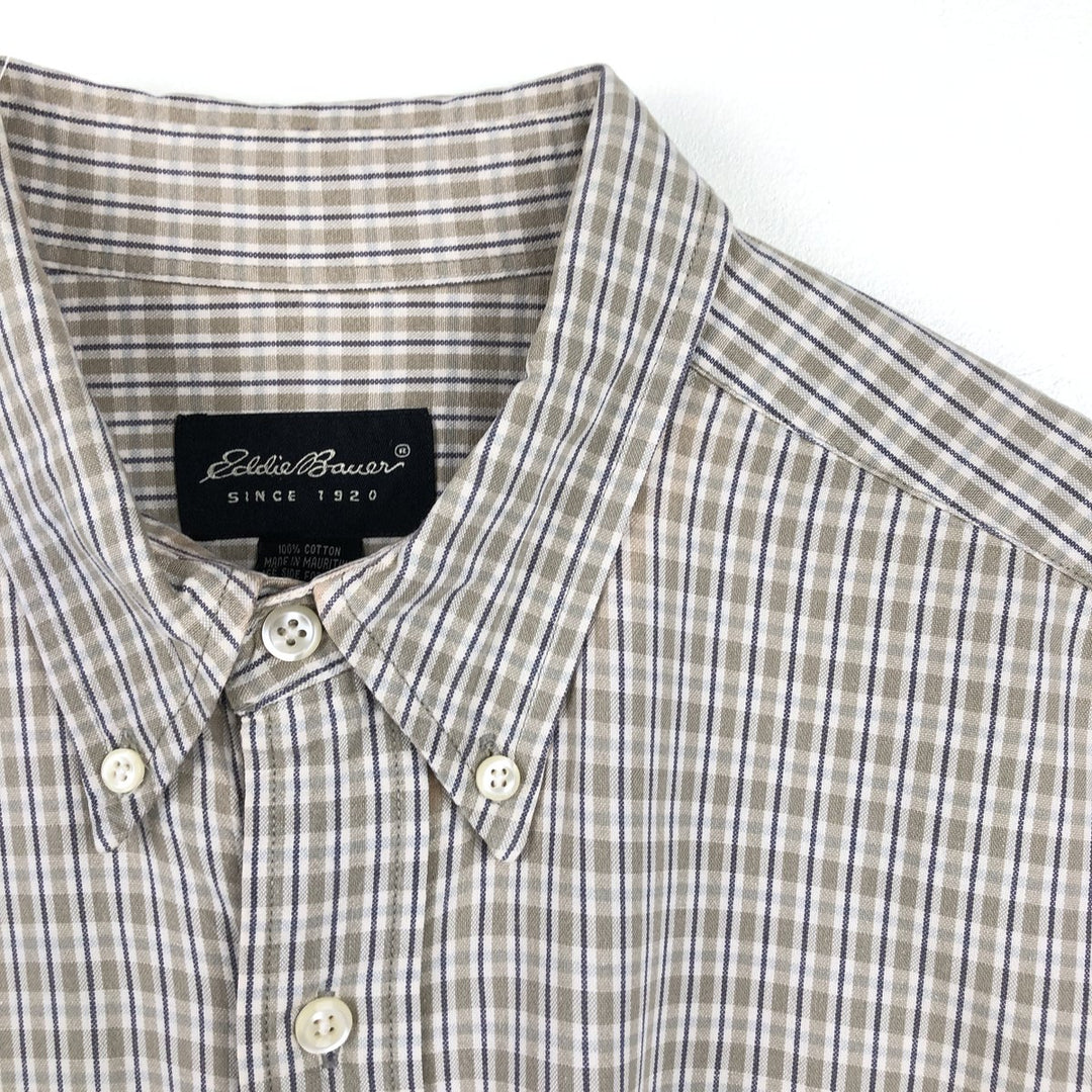 Eddie Bauer Long Sleeve Button-Down Check Shirt, Men's Size L cotton Beige type Vintage Second Hand