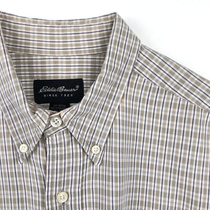 Eddie Bauer Long Sleeve Button-Down Check Shirt, Men's Size L cotton Beige type Vintage Second Hand