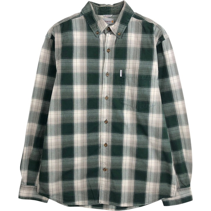Carhartt Relaxed Fit Check Pattern Long Sleeve Button Down Work Shirt, Men's Medium cotton Green type dark green Vintage Second Hand