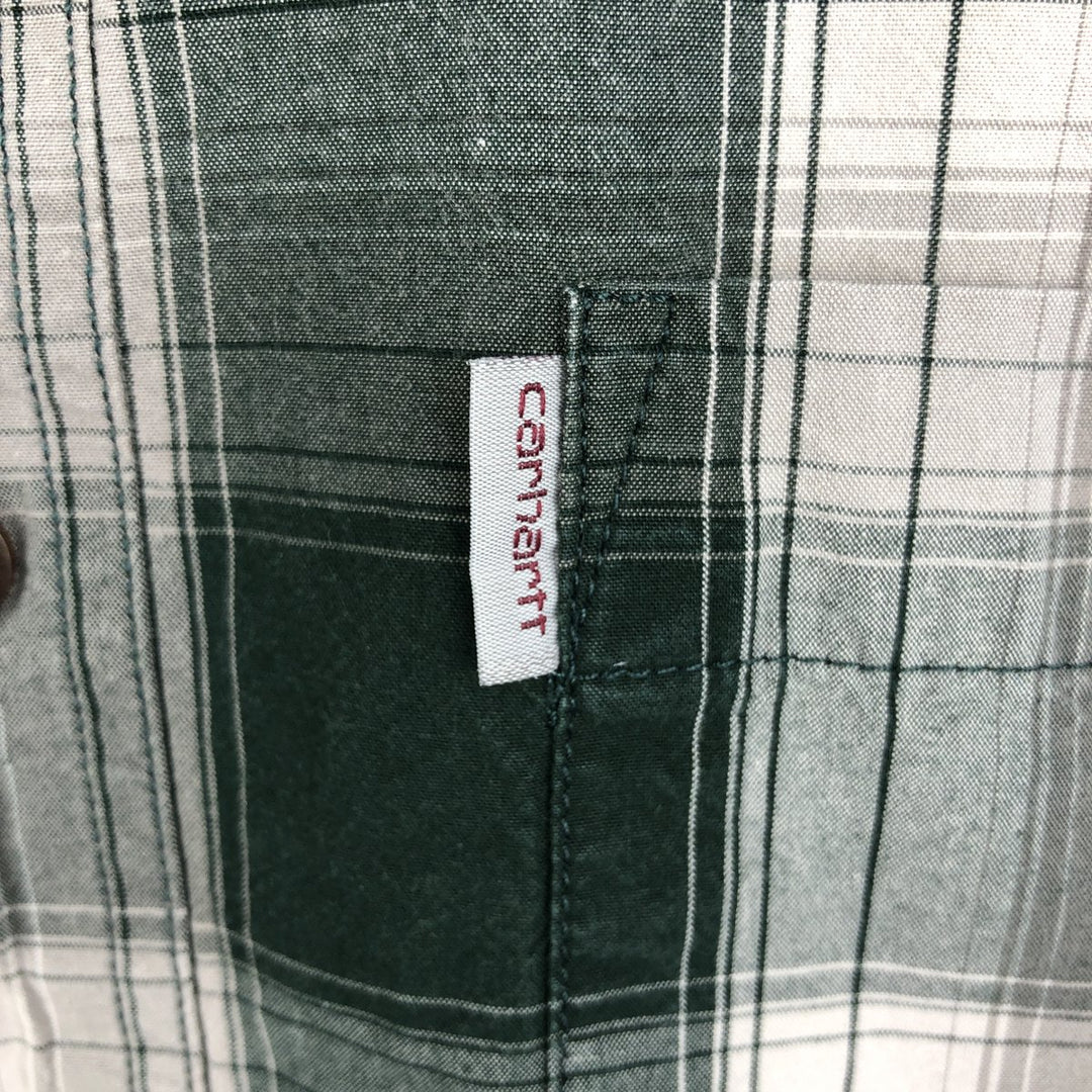 Carhartt Relaxed Fit Check Pattern Long Sleeve Button Down Work Shirt, Men's Medium cotton Green type dark green Vintage Second Hand