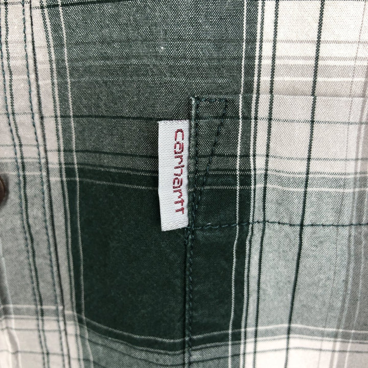 Carhartt Relaxed Fit Check Pattern Long Sleeve Button Down Work Shirt, Men's Medium cotton Green type dark green Vintage Second Hand