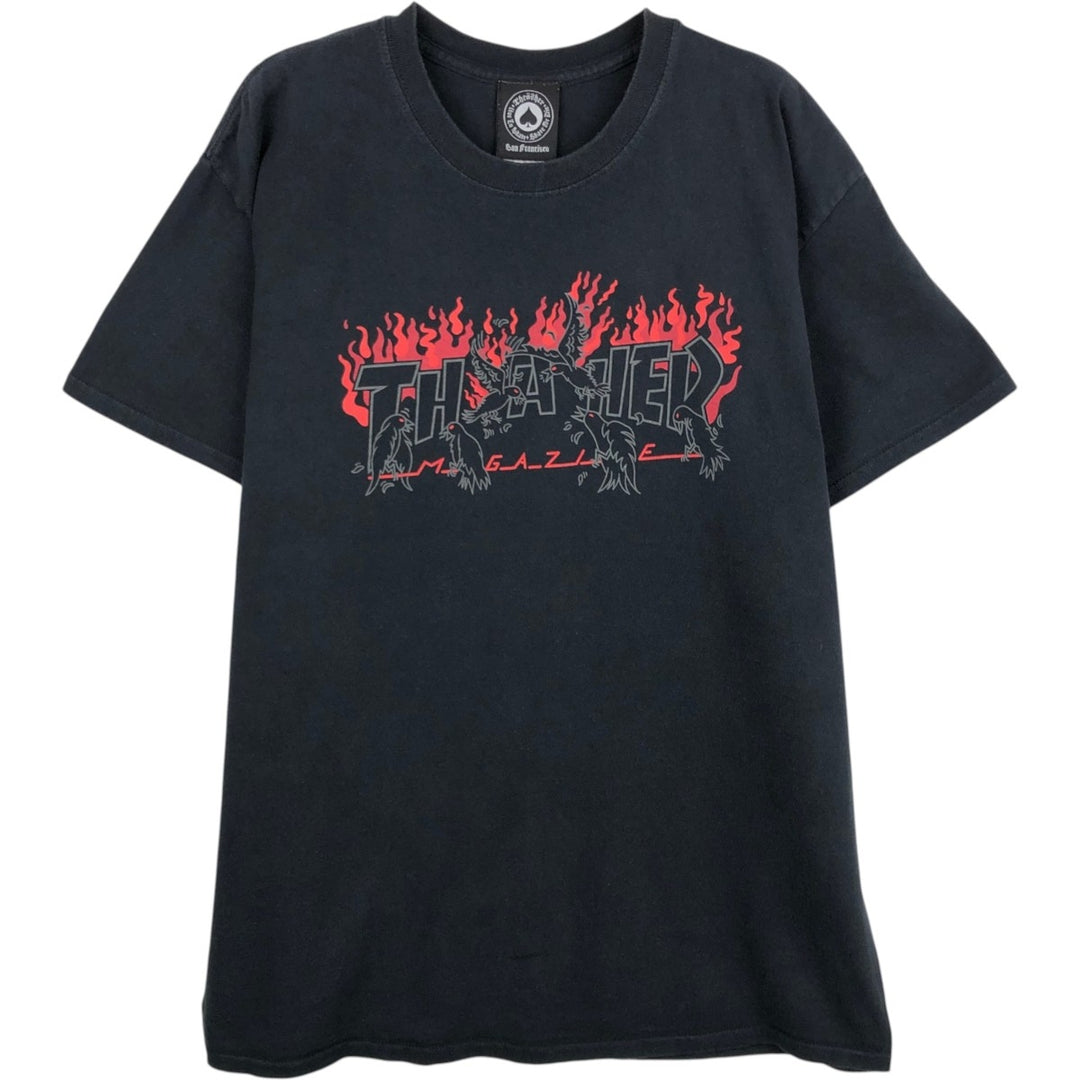 Thrasher Fire Pattern Surf Skate T-Shirt, Men's Size L cotton black type Vintage Second Hand