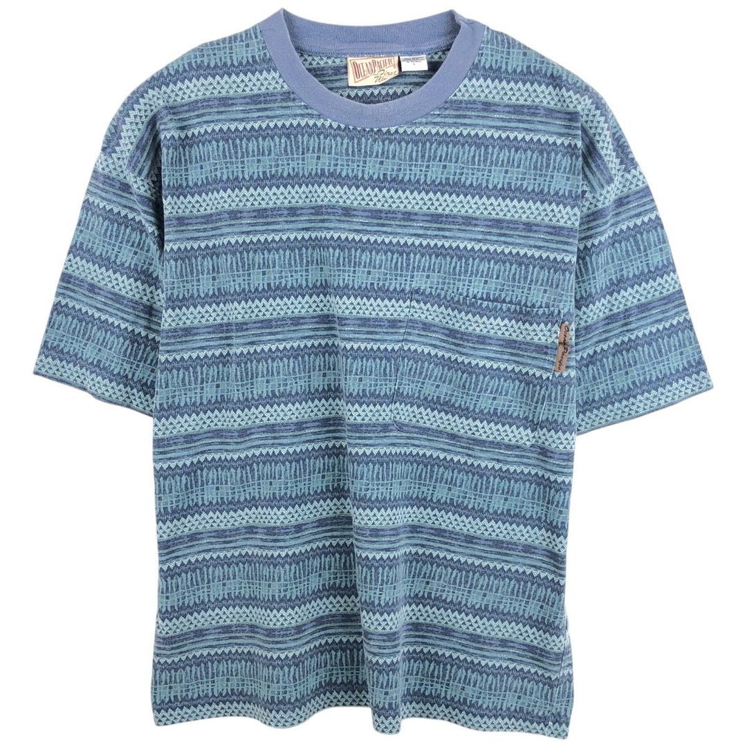90'S Ocean Pacific all-over striped short-sleeved T-shirt, made in USA, men's size L equivalent, vintage. cotton Blue type light blue Vintage Second Hand