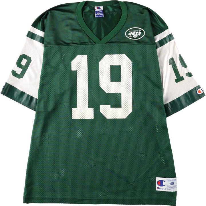 90'S Champion New York Jets 3/4 Sleeve Mesh V-Neck Game Shirt Football Shirt Men's XL (approx.) Nylon green type Vintage Second Hand
