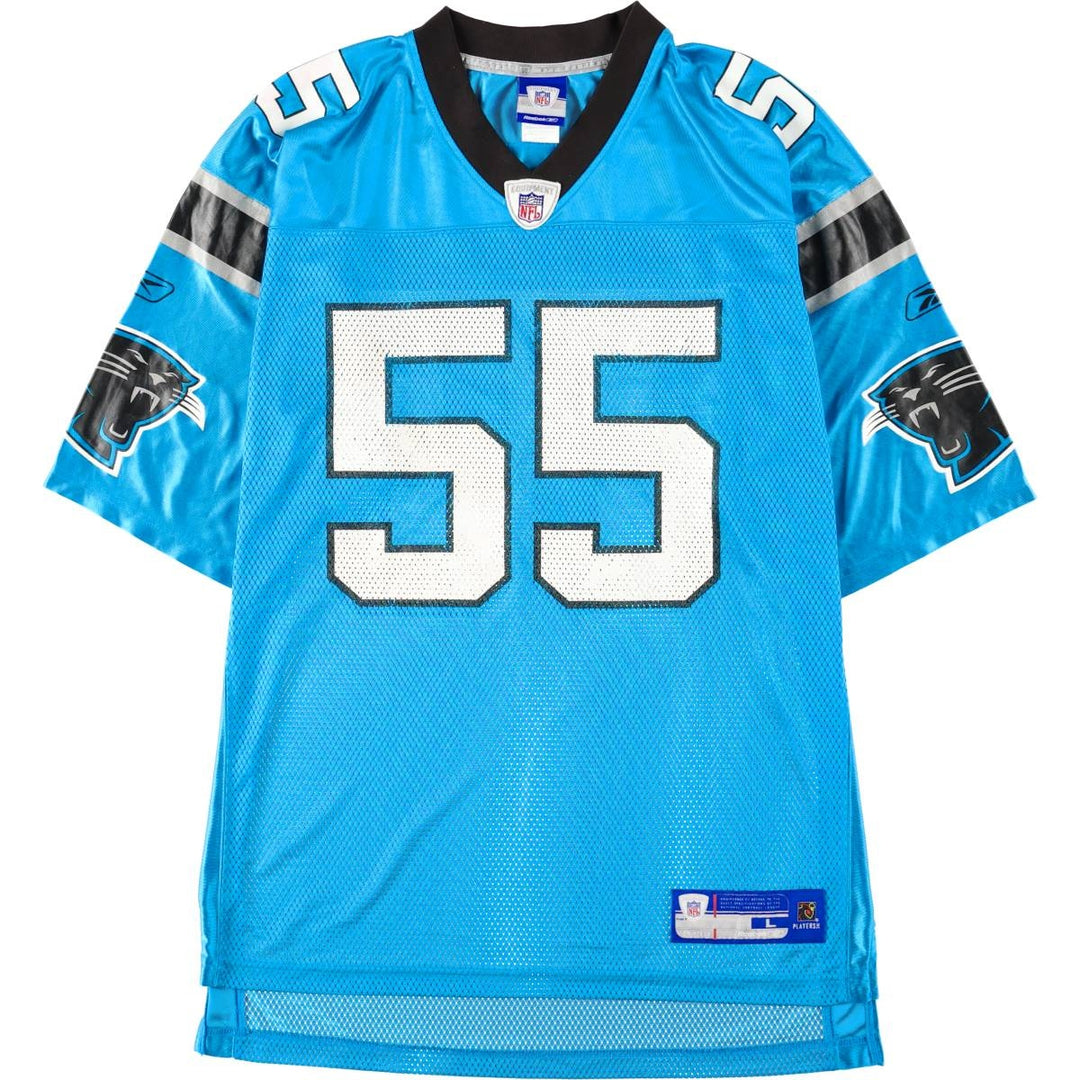 Reebok NFL Carolina Panthers Mesh V-Neck Football 3/4 Sleeve T-Shirt (Men's Size L) Nylon Blue type light blue Vintage Second Hand
