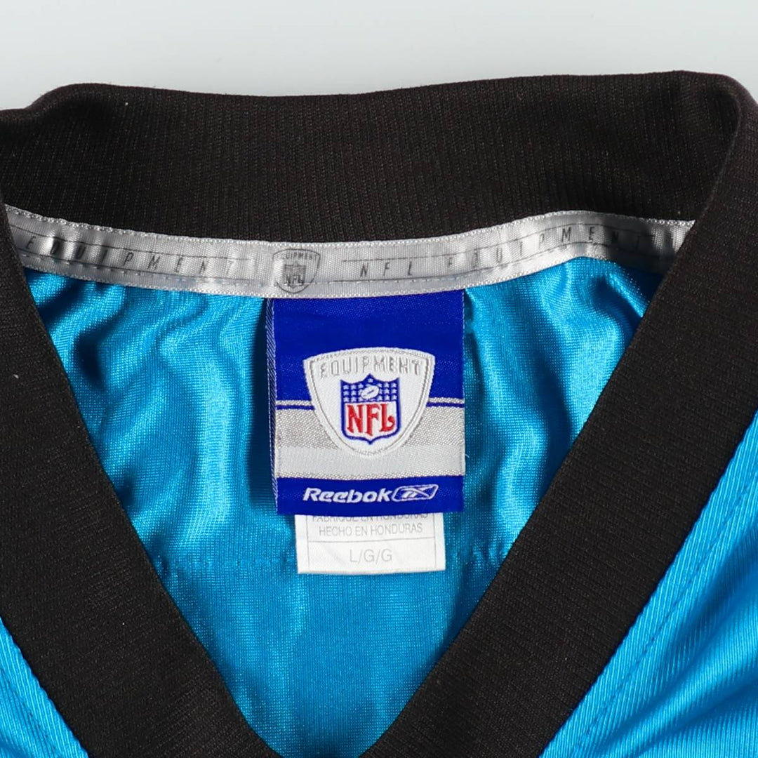 Reebok NFL Carolina Panthers Mesh V-Neck Football 3/4 Sleeve T-Shirt (Men's Size L) Nylon Blue type light blue Vintage Second Hand