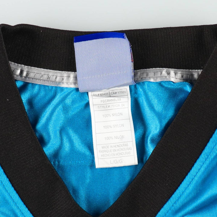 Reebok NFL Carolina Panthers Mesh V-Neck Football 3/4 Sleeve T-Shirt (Men's Size L) Nylon Blue type light blue Vintage Second Hand
