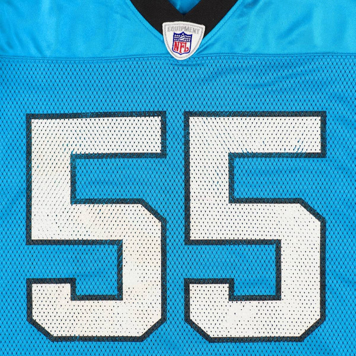 Reebok NFL Carolina Panthers Mesh V-Neck Football 3/4 Sleeve T-Shirt (Men's Size L) Nylon Blue type light blue Vintage Second Hand